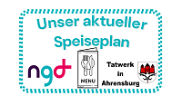 Speiseplan für Tatwerk in Ahrensburg mit Logo und Menü-Symbol.